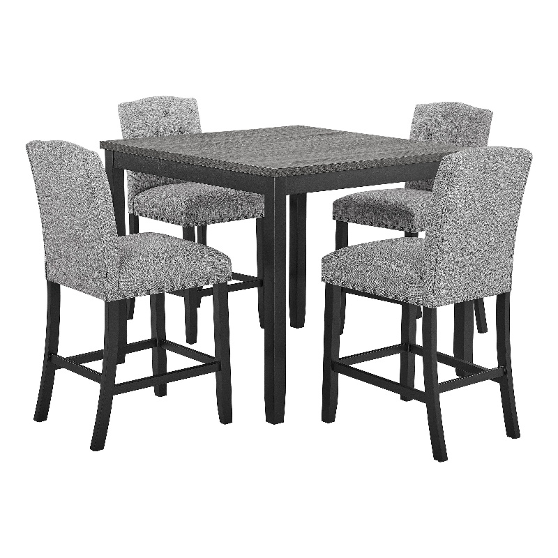 Phy 5pc Counter Table and Chairs Set- Nailheads- Tufted Gray Fabric- Black