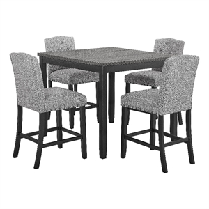 Phy 5pc Counter Table and Chairs Set- Nailheads- Tufted Gray Fabric- Black