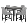 Phy 5pc Counter Table and Chairs Set- Nailheads- Tufted Gray Fabric- Black