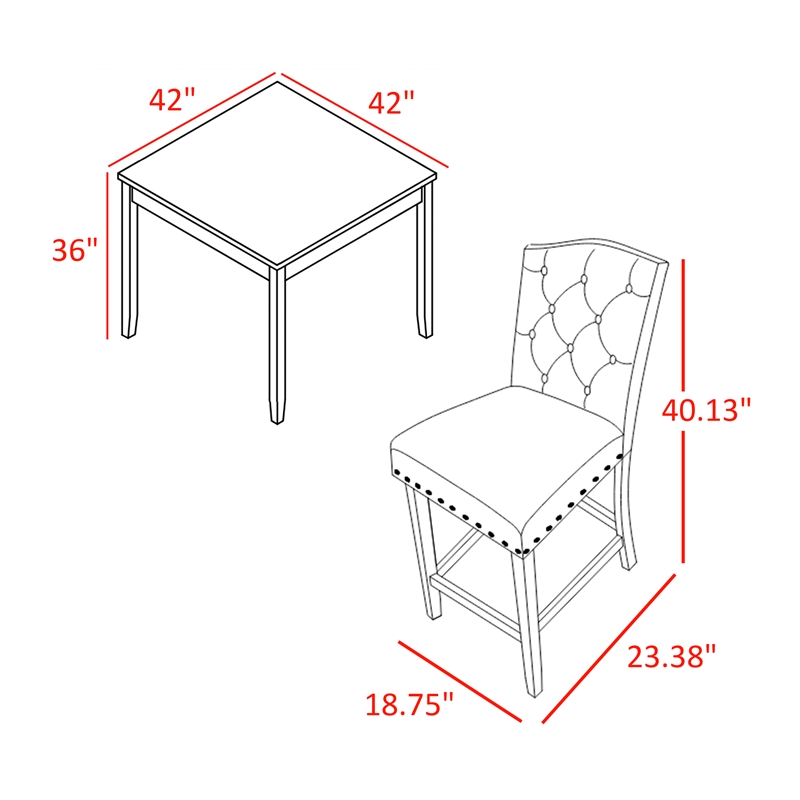 Phy 5pc Counter Table and Chairs Set- Nailheads- Tufted Beige- Brown- Black