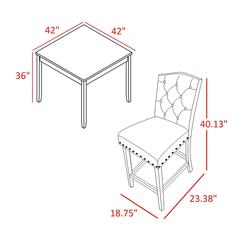 Phy 5pc Counter Table and Chairs Set- Nailheads- Tufted Beige- Brown- Black
