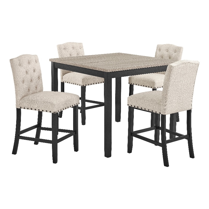 Phy 5pc Counter Table and Chairs Set- Nailheads- Tufted Beige- Brown- Black