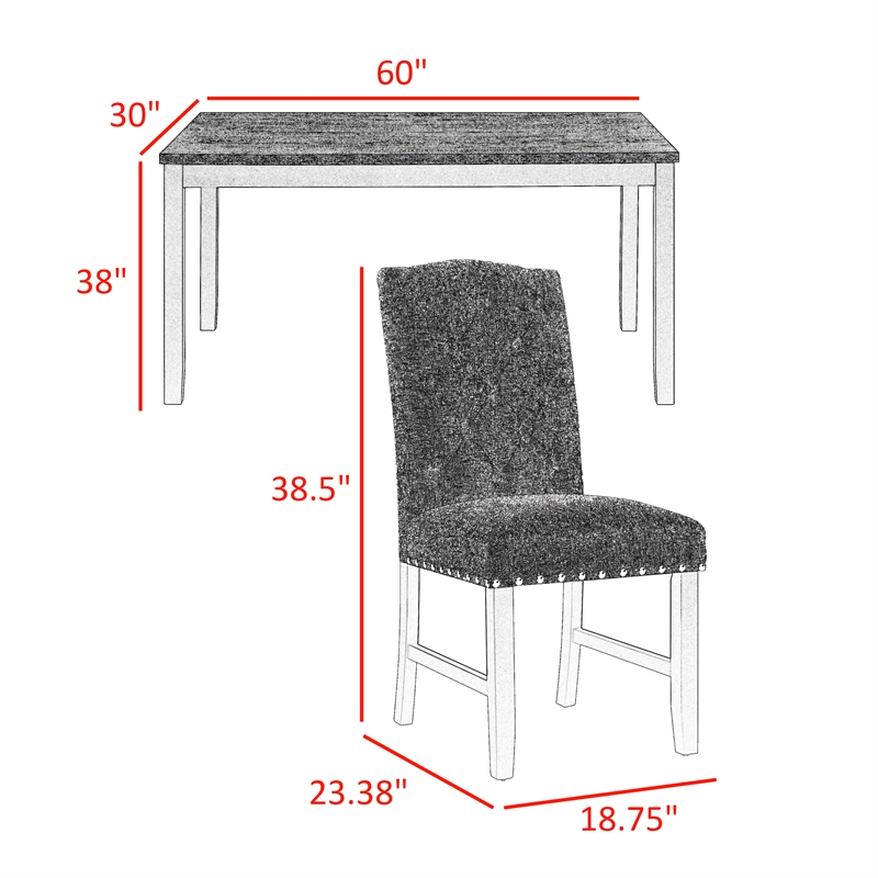 Phy 5pc Dining Table and Chairs Set- Nailheads- Tufted Beige- Brown- Black