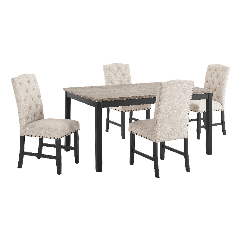 Phy 5pc Dining Table and Chairs Set- Nailheads- Tufted Beige- Brown- Black