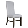 Luo 19 Inch Dining Chairs Set of 2- Nailhead Trim- Gray Fabric- Brown Wood