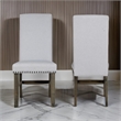 Luo 19 Inch Dining Chairs Set of 2- Nailhead Trim- Gray Fabric- Brown Wood