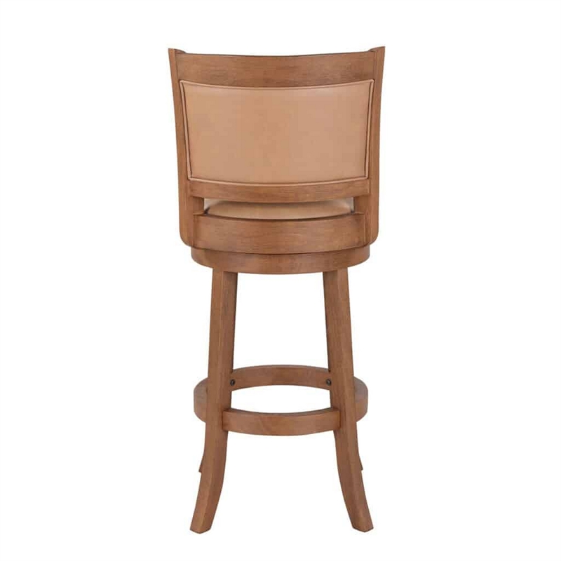 Haley 30 Inch Swivel Barstool Chair- Chestnut Brown Wood- Faux Leather