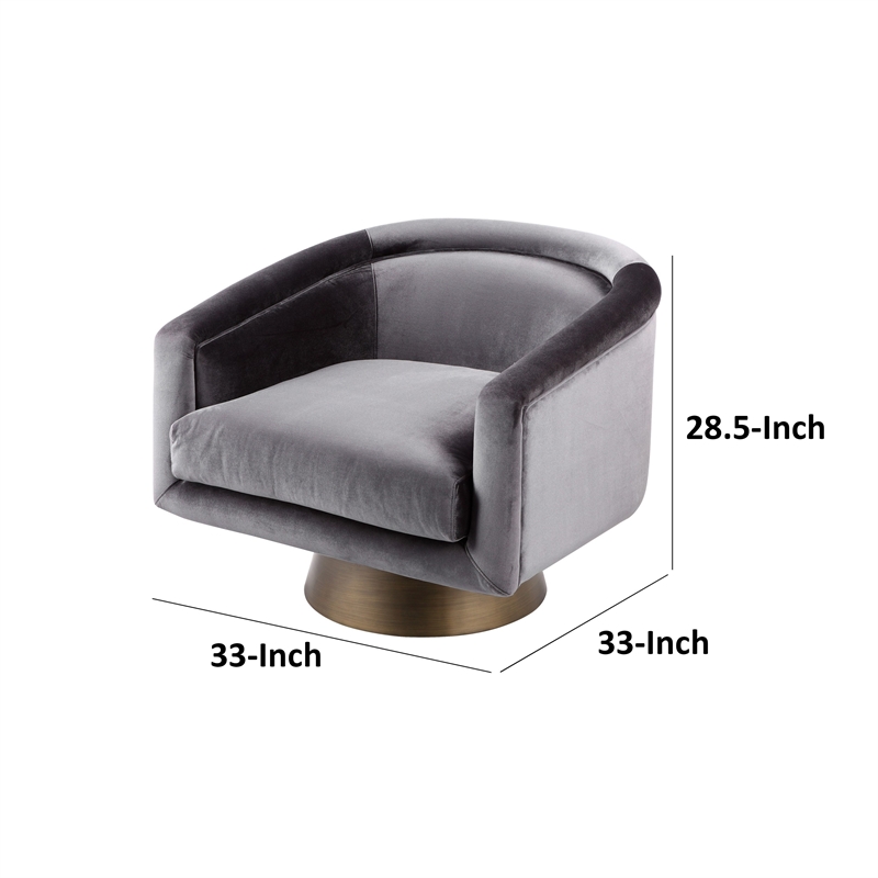 Rxa 33 Inch Swivel Lounge Chair- Barrel Back- Padded Gray Velvet Upholstery