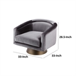 Rxa 33 Inch Swivel Lounge Chair- Barrel Back- Padded Gray Velvet Upholstery