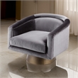 Rxa 33 Inch Swivel Lounge Chair- Barrel Back- Padded Gray Velvet Upholstery