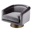 Rxa 33 Inch Swivel Lounge Chair- Barrel Back- Padded Gray Velvet Upholstery