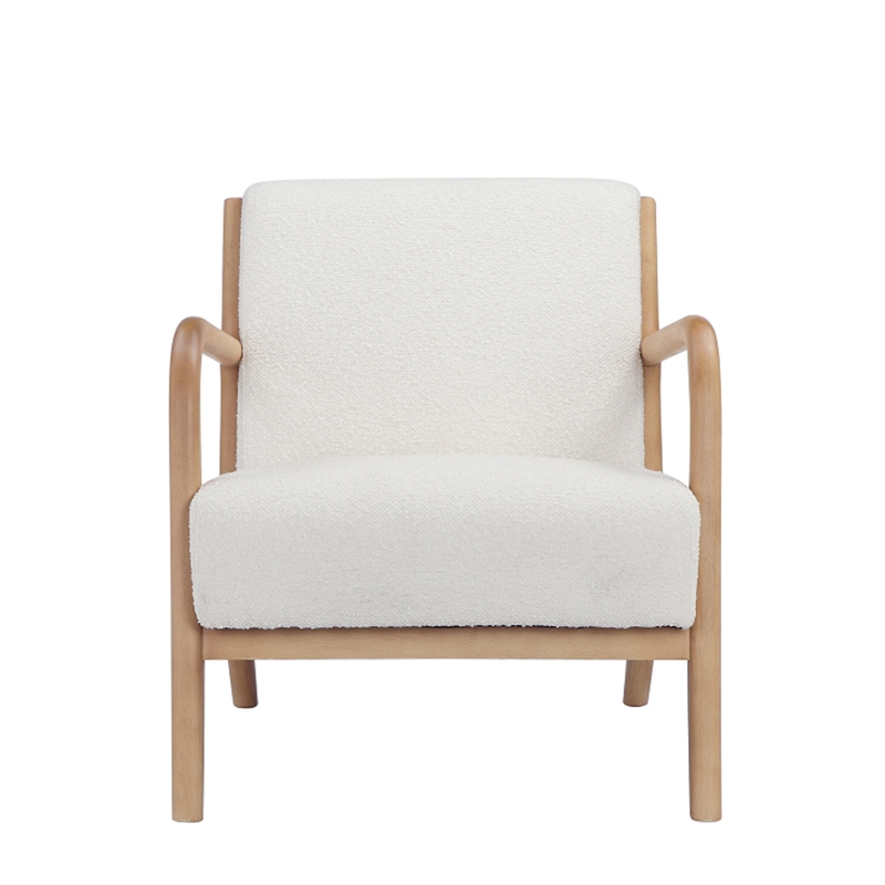 26 Inch Accent Lounge Chair- White Polyester Boucle Seat- Brown- White