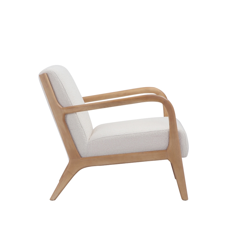 26 Inch Accent Lounge Chair- White Polyester Boucle Seat- Brown- White