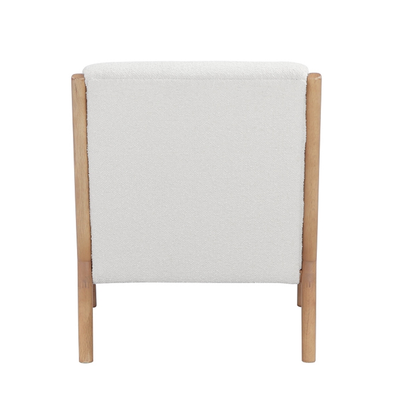 26 Inch Accent Lounge Chair- White Polyester Boucle Seat- Brown- White