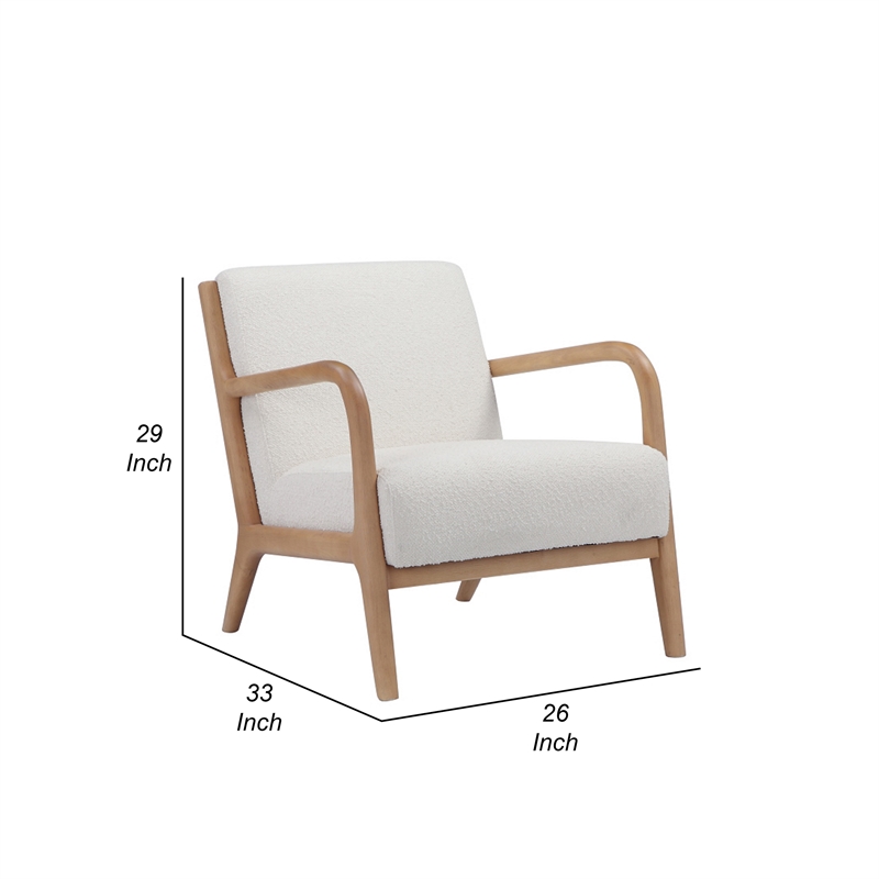 26 Inch Accent Lounge Chair- White Polyester Boucle Seat- Brown- White