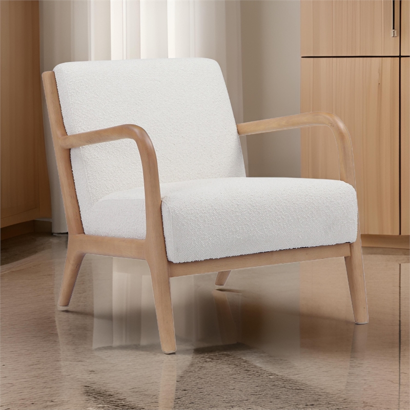 26 Inch Accent Lounge Chair- White Polyester Boucle Seat- Brown- White