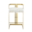 Suki 30 Inch Barstool Chair- White Faux Fur Seat- Stainless Steel- Gold