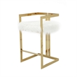 Suki 30 Inch Barstool Chair- White Faux Fur Seat- Stainless Steel- Gold