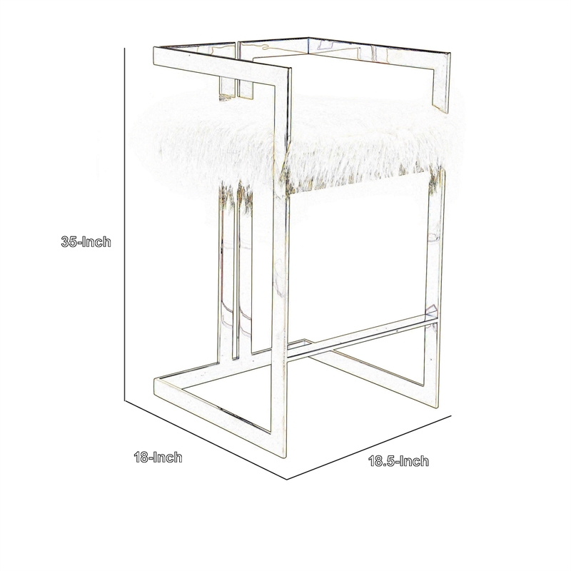 Suki 26 Inch Barstool Chair- Black Faux Fur Seat- Stainless Steel- Gold