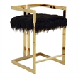 Suki 26 Inch Barstool Chair- Black Faux Fur Seat- Stainless Steel- Gold