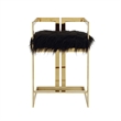 Suki 26 Inch Barstool Chair- Black Faux Fur Seat- Stainless Steel- Gold