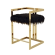Suki 26 Inch Barstool Chair- Black Faux Fur Seat- Stainless Steel- Gold