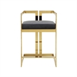 Suki 26 Inch Barstool Chair- Gray Velvet Seat- Stainless Steel- Gold Finish