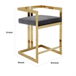 Suki 26 Inch Barstool Chair- Gray Velvet Seat- Stainless Steel- Gold Finish