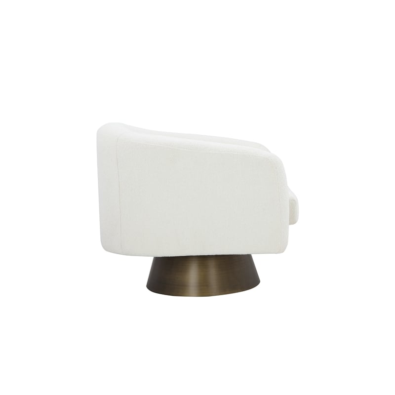 Tola 33 Inch Lounge Chair- Round Frame- White Boucle Fabric- Brass Base