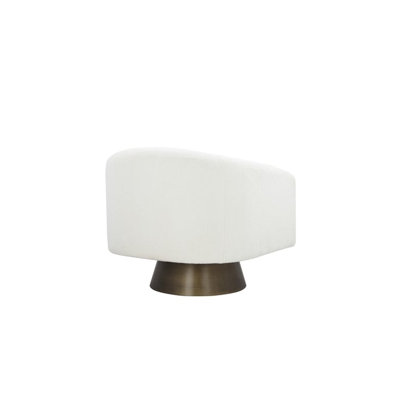 Tola 33 Inch Lounge Chair- Round Frame- White Boucle Fabric- Brass Base