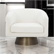Tola 33 Inch Lounge Chair- Round Frame- White Boucle Fabric- Brass Base