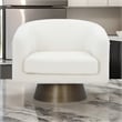 Tola 33 Inch Lounge Chair- Round Frame- White Boucle Fabric- Brass Base