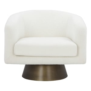 Tola 33 Inch Lounge Chair- Round Frame- White Boucle Fabric- Brass Base