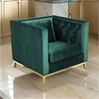Vien 36 Inch Accent Chair- Green Tufted Velvet- Gold Polished Steel Legs