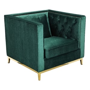 Vien 36 Inch Accent Chair- Green Tufted Velvet- Gold Polished Steel Legs