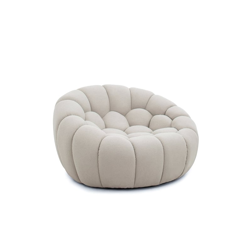 Reno Ola 48 Inch Accent Chair- Tufted Cloud Seat- Beige Fabric- Wood Frame