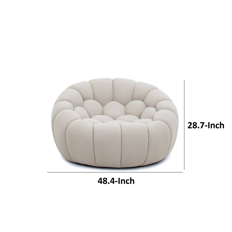 Reno Ola 48 Inch Accent Chair- Tufted Cloud Seat- Beige Fabric- Wood Frame