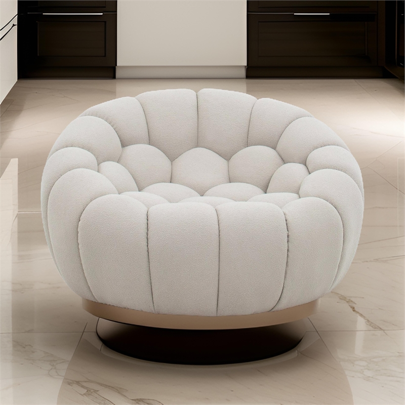 Reno Ola 48 Inch Accent Chair- Tufted Cloud Seat- Beige Fabric- Wood Frame