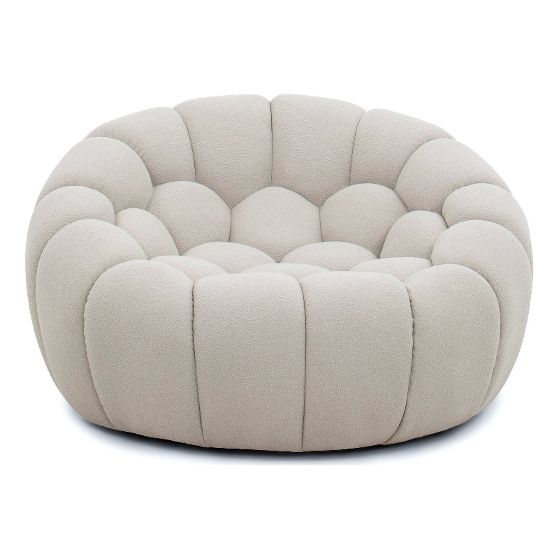 Reno Ola 48 Inch Accent Chair- Tufted Cloud Seat- Beige Fabric- Wood Frame