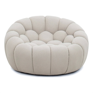 Reno Ola 48 Inch Accent Chair- Tufted Cloud Seat- Beige Fabric- Wood Frame
