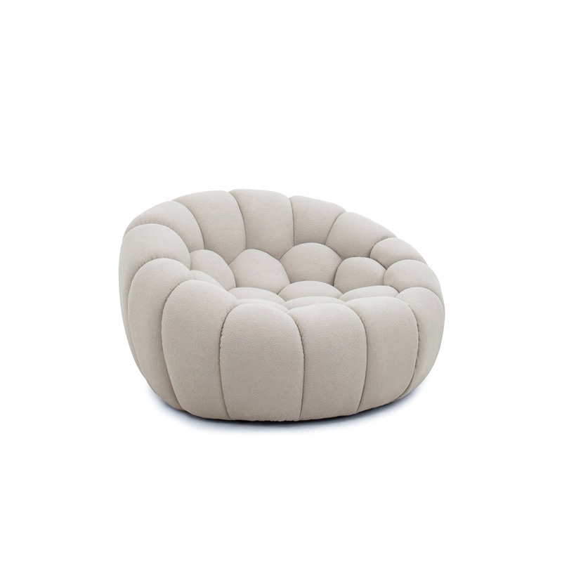 Reno Ola 48 Inch Accent Chair- Tufted Cloud Seat- Beige Fabric- Wood Frame