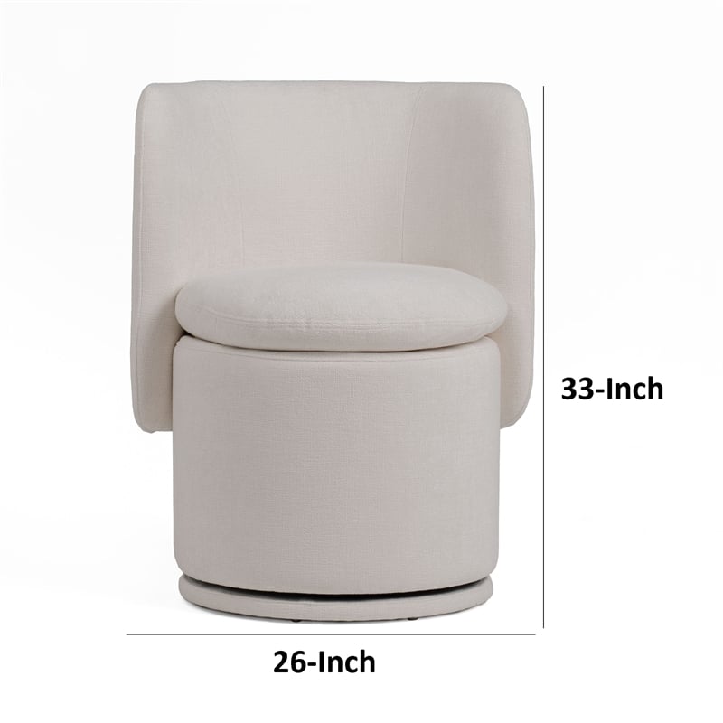 Reno Nori 26 Inch- Swivel Dining Chair- Off White Fabric- Wingback- Wood