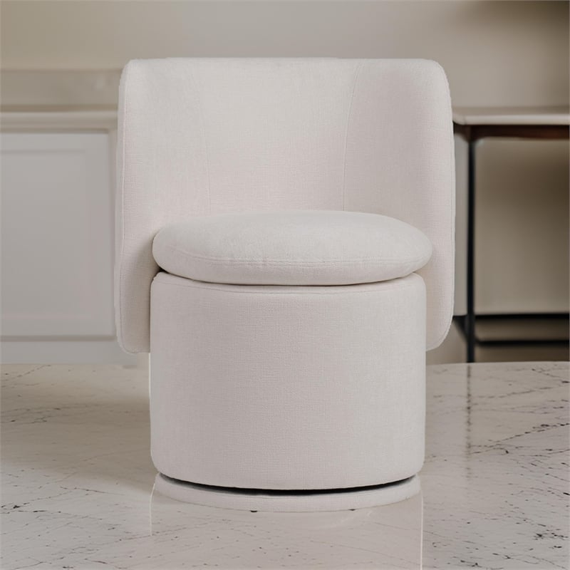Reno Nori 26 Inch- Swivel Dining Chair- Off White Fabric- Wingback- Wood