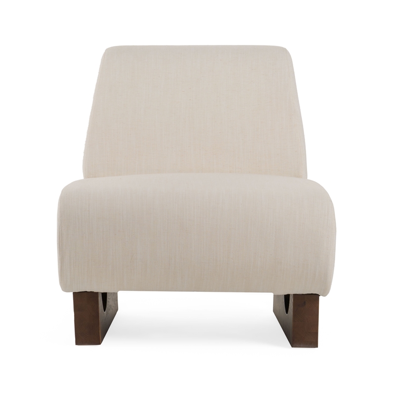 Cid Bob 29 Inch Accent Chair- Off White Fabric- Curved Back- Brown Wood