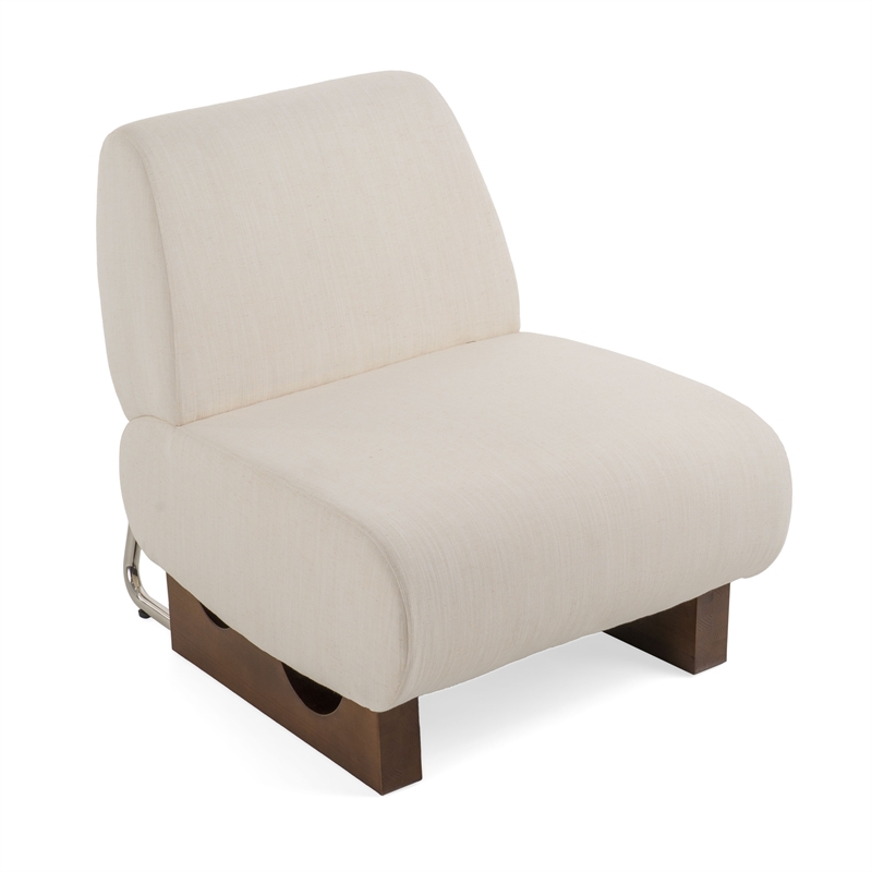 Cid Bob 29 Inch Accent Chair- Off White Fabric- Curved Back- Brown Wood