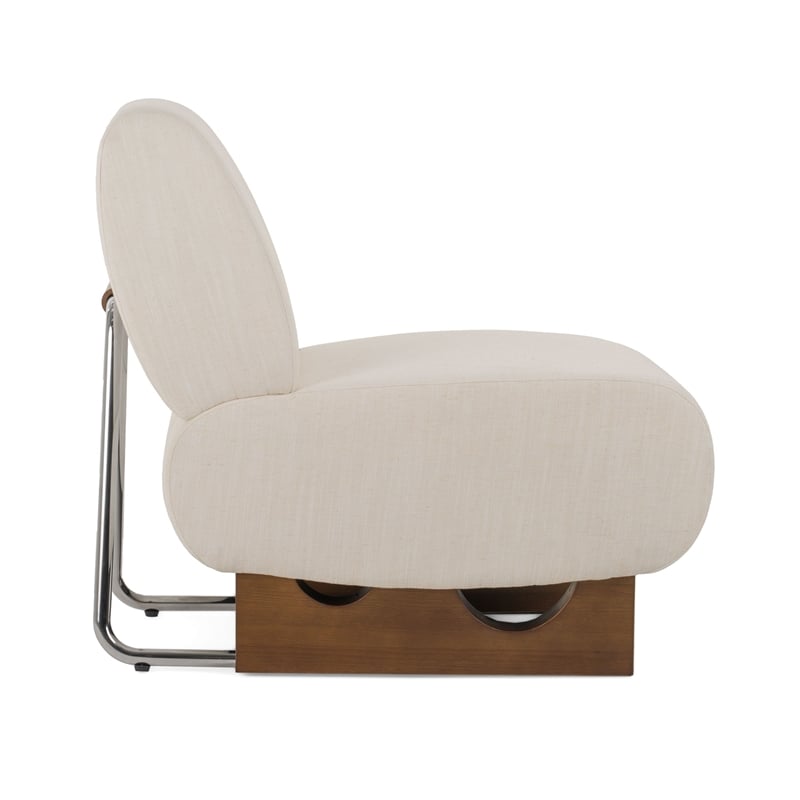 Cid Bob 29 Inch Accent Chair- Off White Fabric- Curved Back- Brown Wood