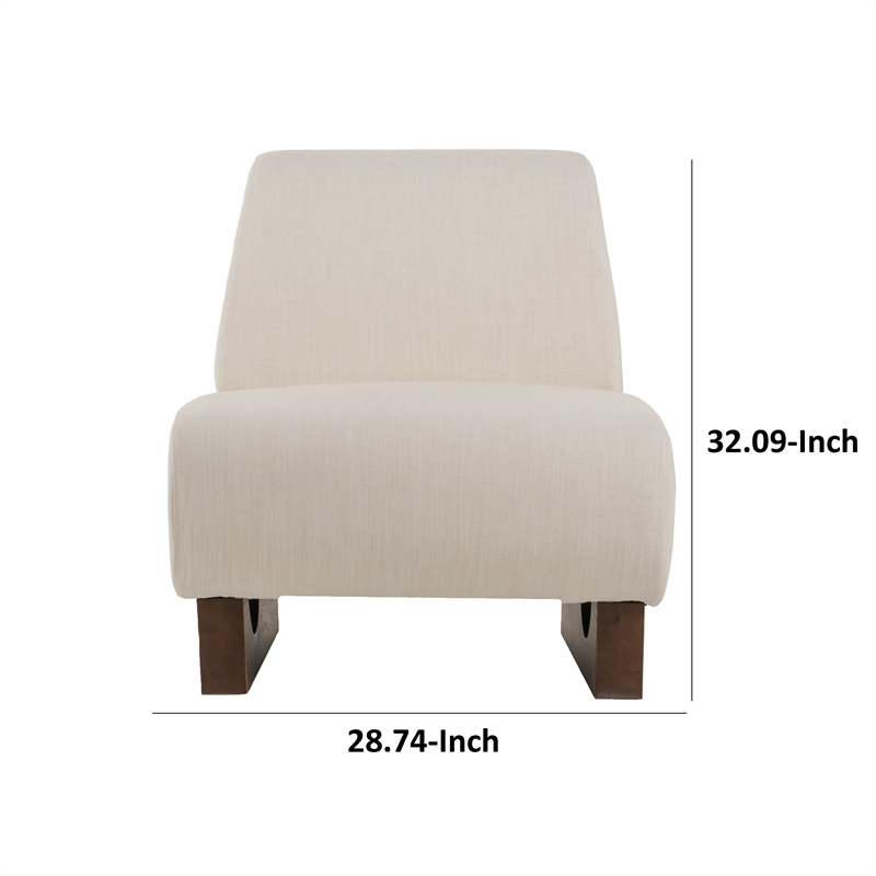 Cid Bob 29 Inch Accent Chair- Off White Fabric- Curved Back- Brown Wood