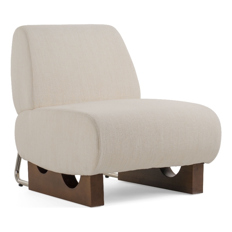 Cid Bob 29 Inch Accent Chair- Off White Fabric- Curved Back- Brown Wood