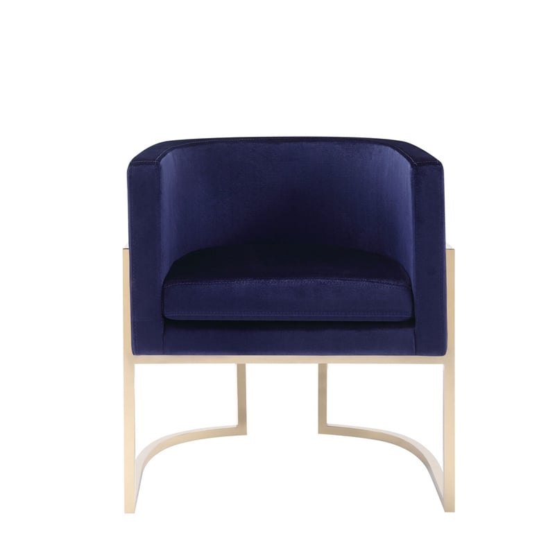 Naaz 24 Inch Kids Chair- Round- Blue Cushioned Velvet- Cantilever Gold Base