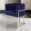 Naaz 24 Inch Kids Chair- Round- Blue Cushioned Velvet- Cantilever Gold Base
